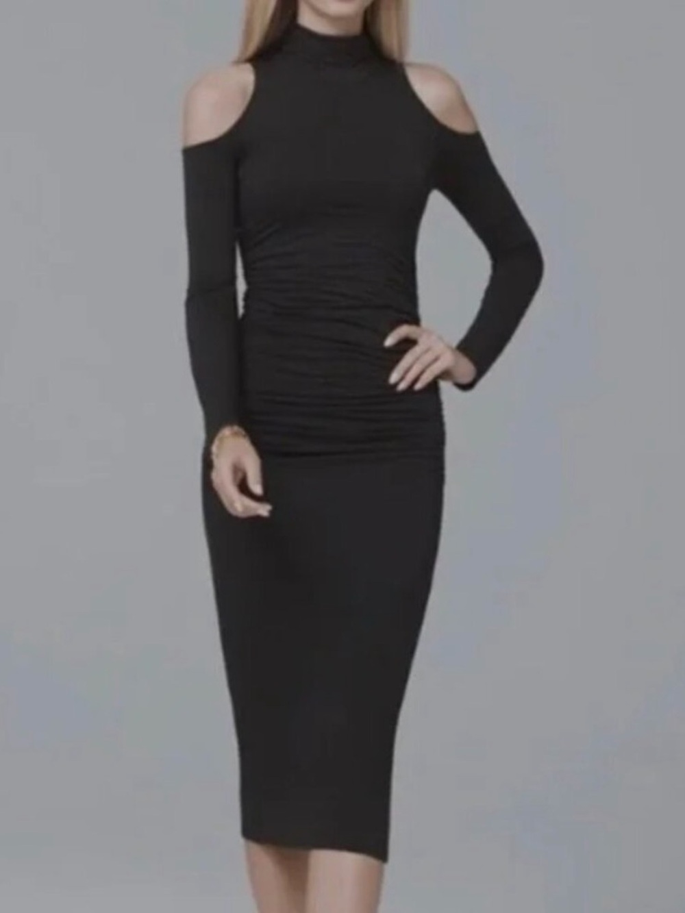 White House Black Market Black Cold-Shoulder Midi Dress